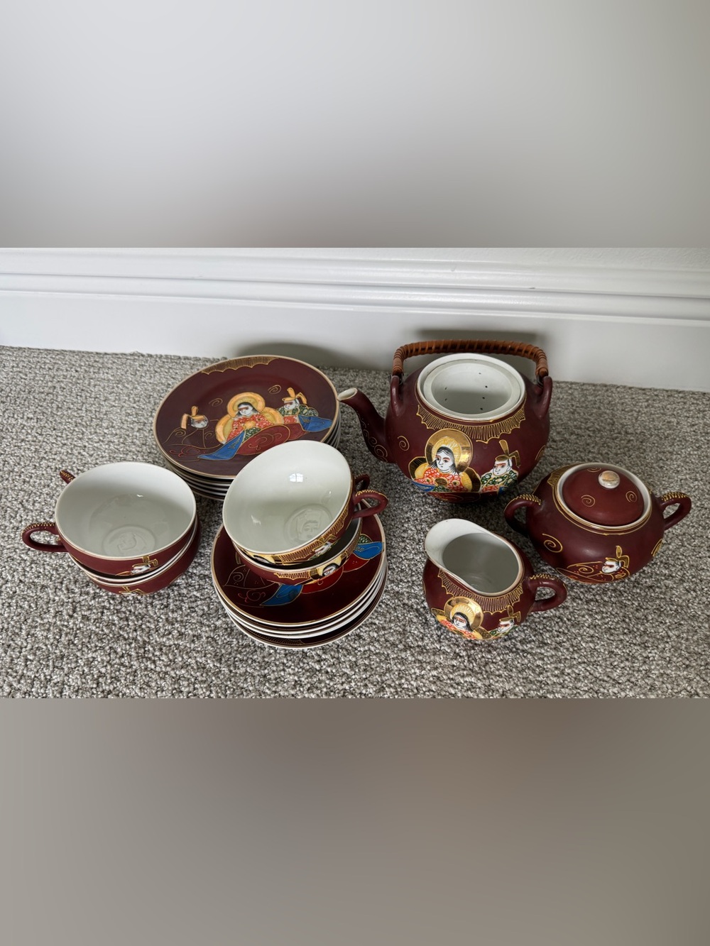 Hand-Painted Porcelain Tea Set with Japanese Motifs